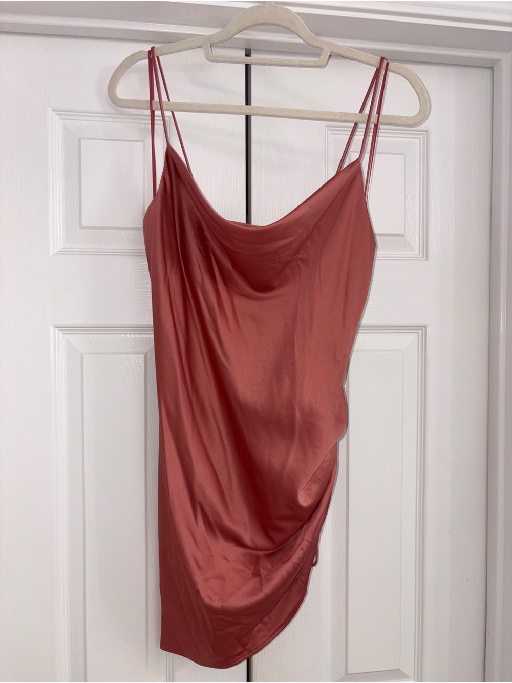 Topshop Satin Cowl Slip Dress in Rust